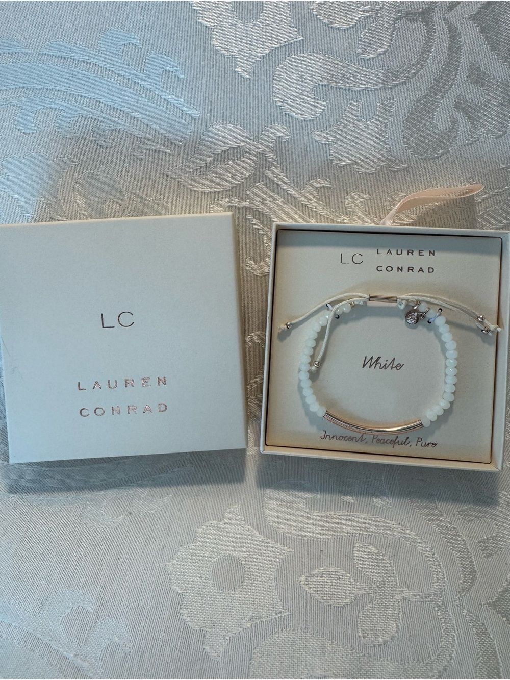 New LC Lauren Conrad White Beaded Bracelet with Gold Accents